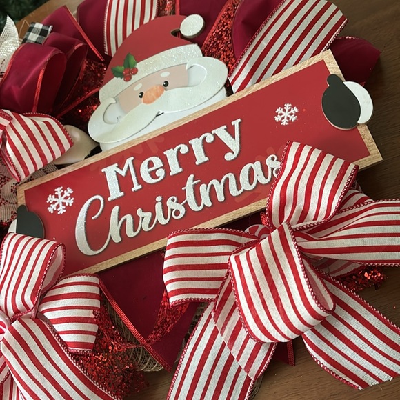 Christmas Santa Holiday Wreath Hand Crafted Adorable Peppermint Final Sale - Picture 4 of 6